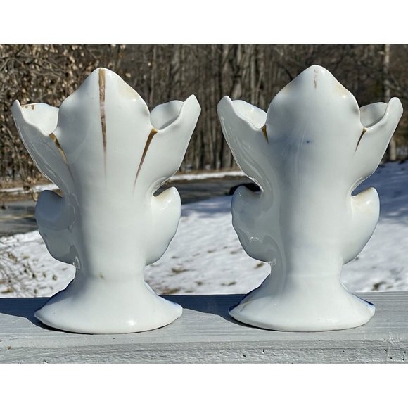 PAIR of Antique Victorian Blue Gilt Porcelain Leaves Vase Art Nouveau Mantel - Picture 10 of 16